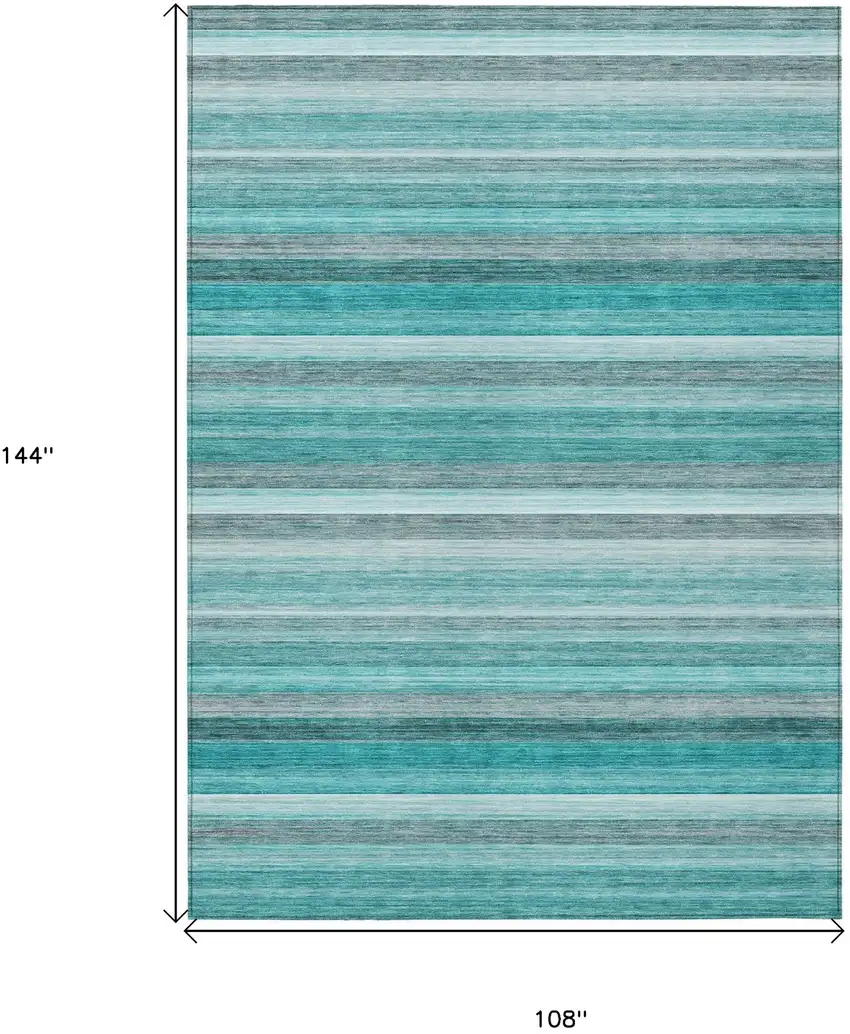 Teal Striped Washable Non Skid Indoor Outdoor Area Rug Photo 3