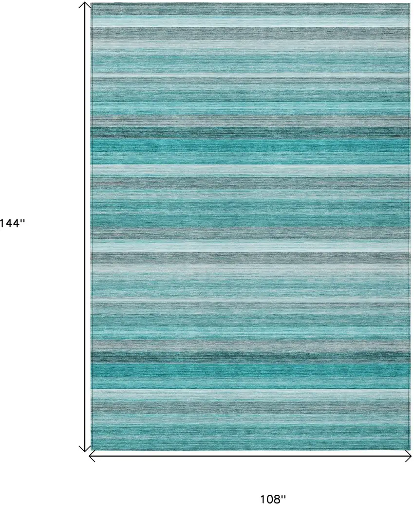 Teal Striped Washable Non Skid Indoor Outdoor Area Rug Photo 3