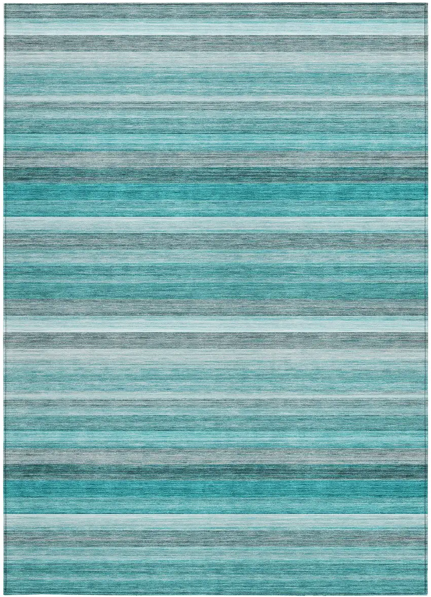 Teal Striped Washable Non Skid Indoor Outdoor Area Rug Photo 4