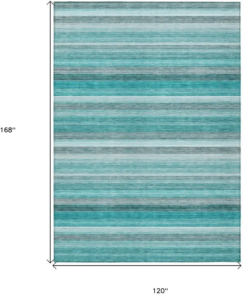 Teal Striped Washable Non Skid Indoor Outdoor Area Rug Photo 3
