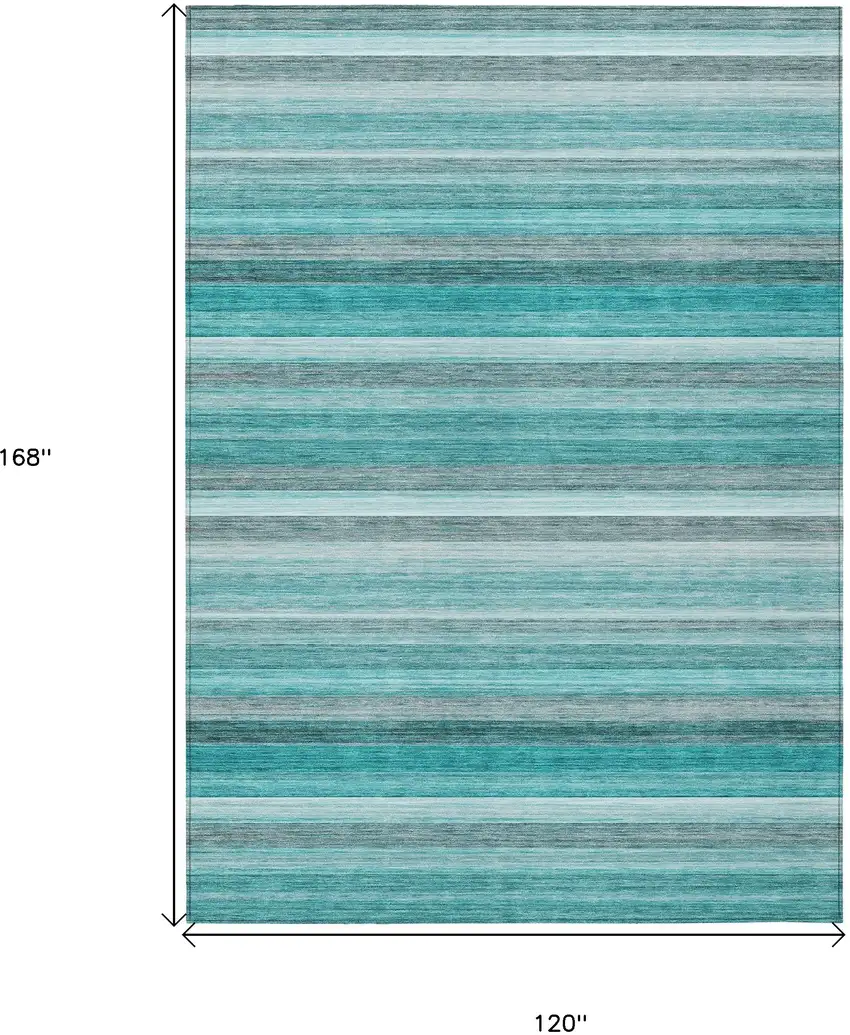 Teal Striped Washable Non Skid Indoor Outdoor Area Rug Photo 3