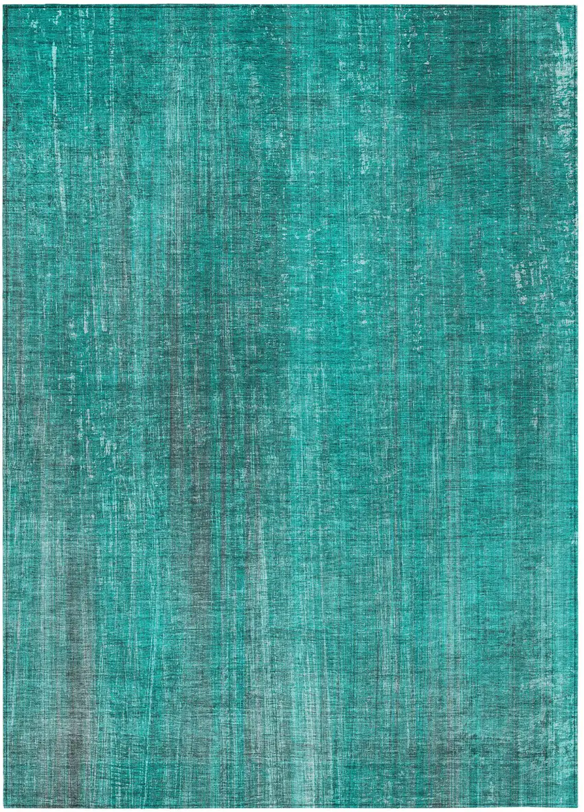 Teal Striped Washable Non Skid Indoor Outdoor Area Rug Photo 2