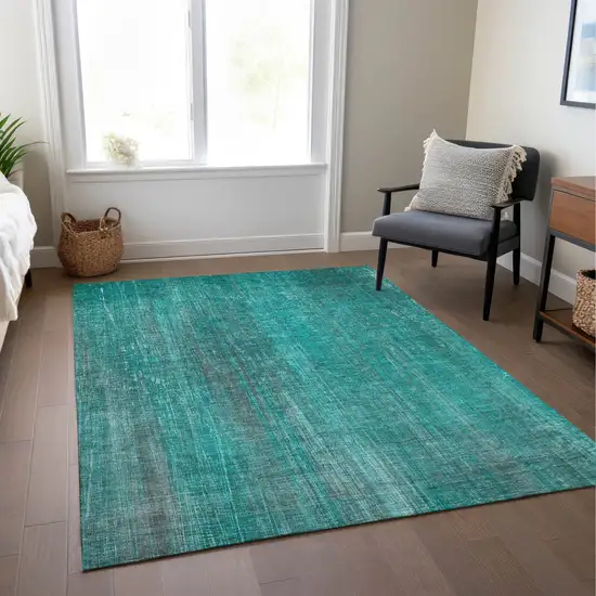 Teal Striped Washable Non Skid Indoor Outdoor Area Rug Photo 9