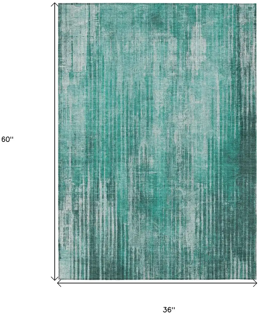 Teal Striped Washable Non Skid Indoor Outdoor Area Rug Photo 3