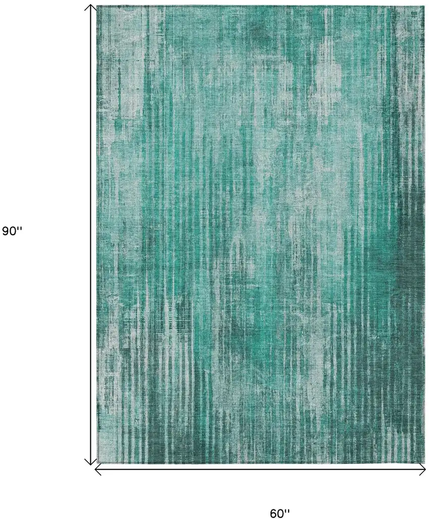 Teal Striped Washable Non Skid Indoor Outdoor Area Rug Photo 3