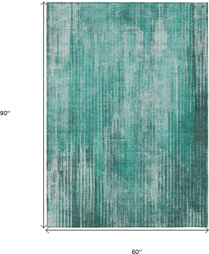 Teal Striped Washable Non Skid Indoor Outdoor Area Rug Photo 3