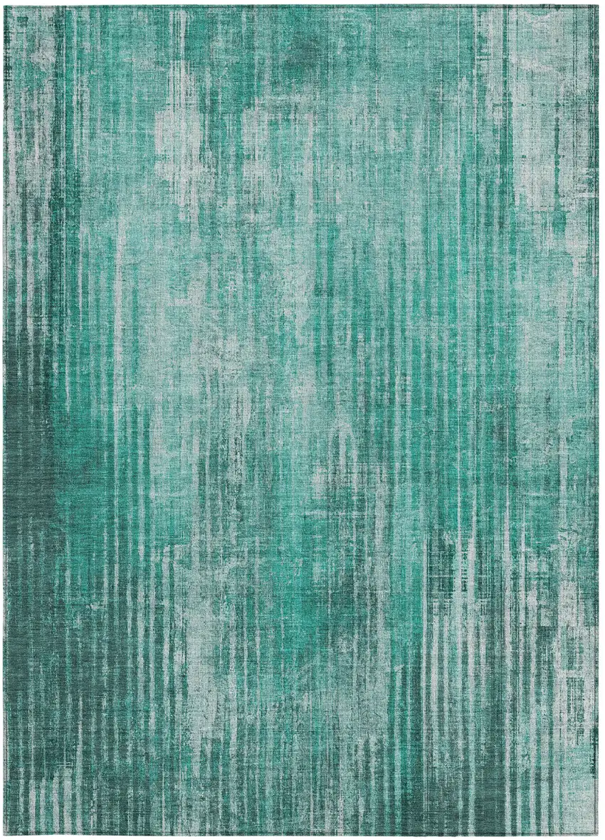 Teal Striped Washable Non Skid Indoor Outdoor Area Rug Photo 6