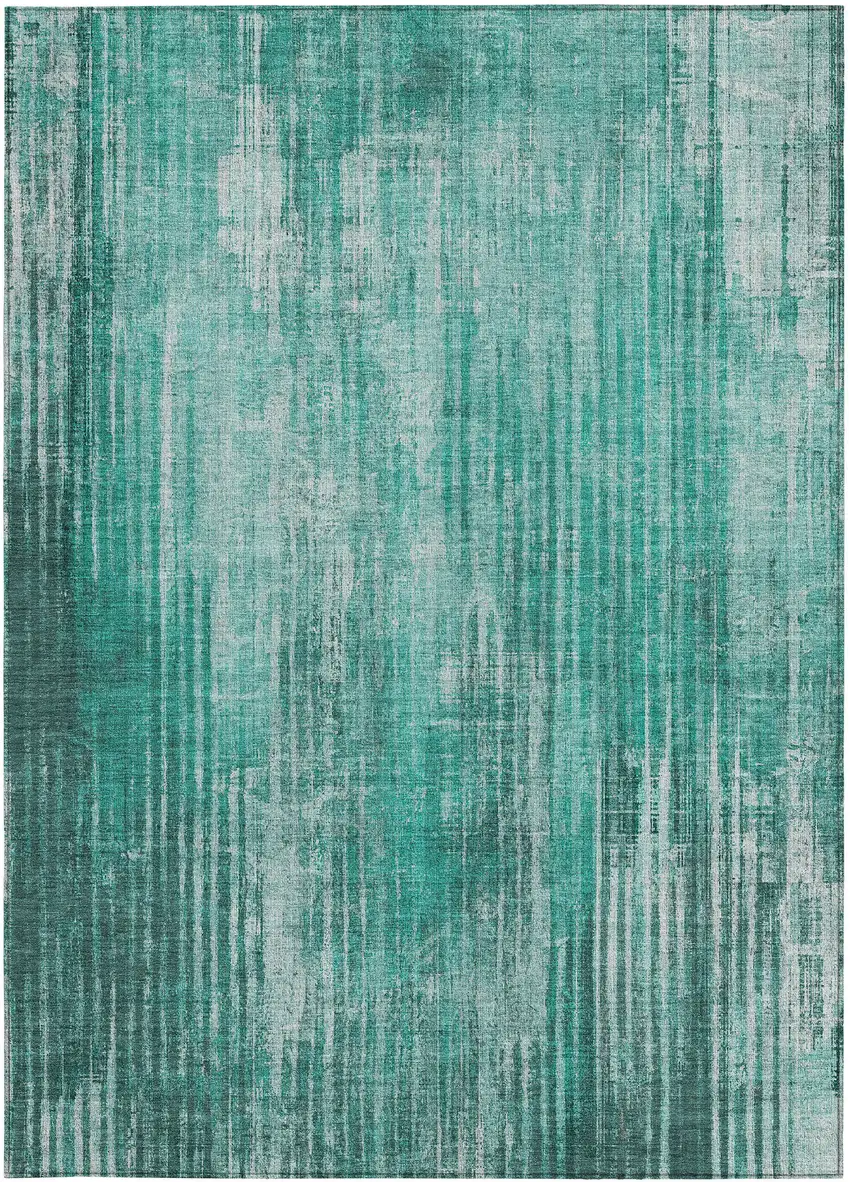 Teal Striped Washable Non Skid Indoor Outdoor Area Rug Photo 6