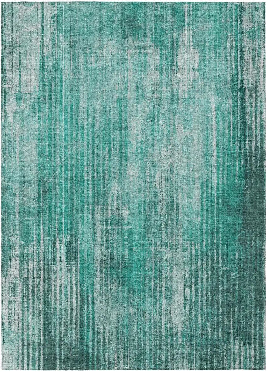 Teal Striped Washable Non Skid Indoor Outdoor Area Rug Photo 2