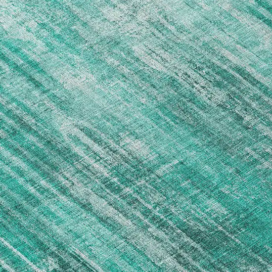 Teal Blue Aqua And Gray Striped Washable Indoor Outdoor Area Rug Photo 7