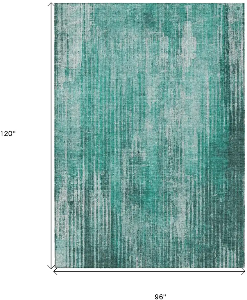 Teal Striped Washable Non Skid Indoor Outdoor Area Rug Photo 3