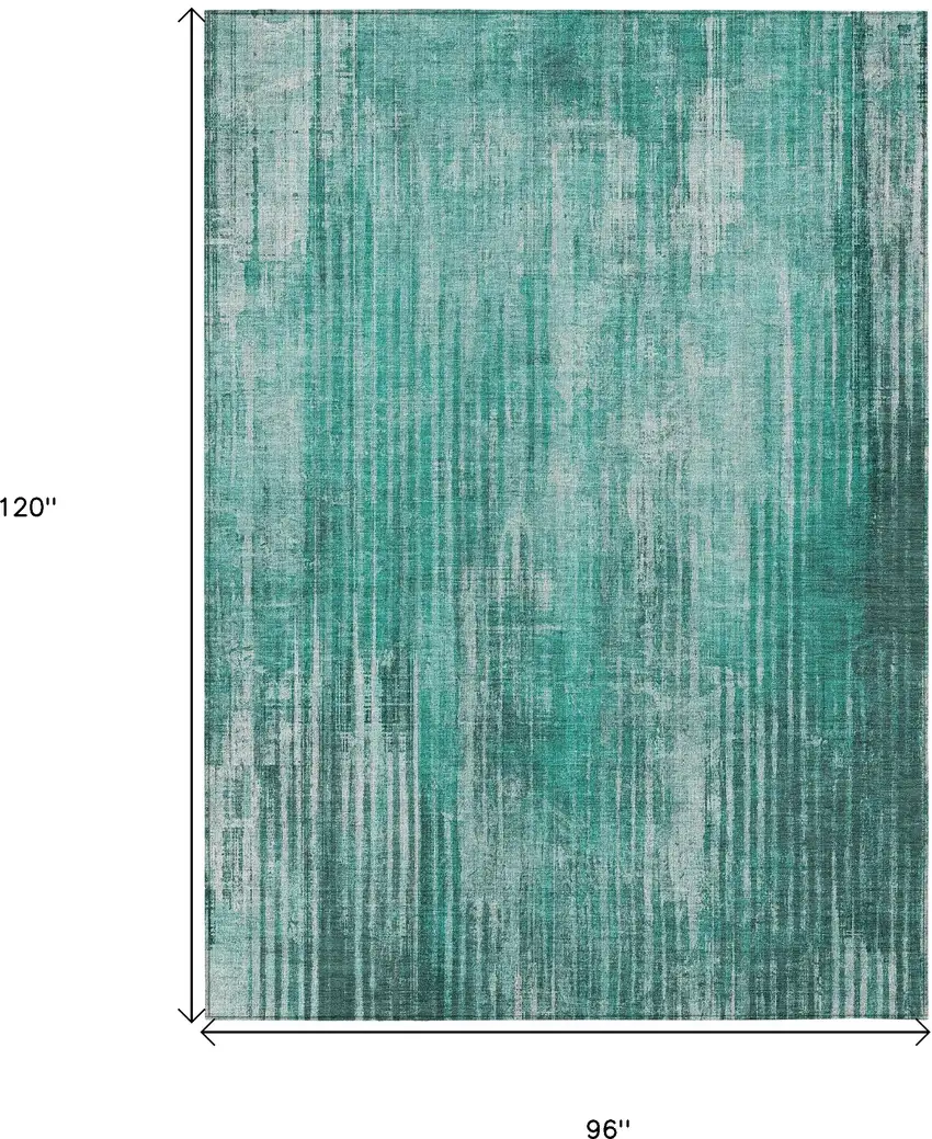 Teal Striped Washable Non Skid Indoor Outdoor Area Rug Photo 3