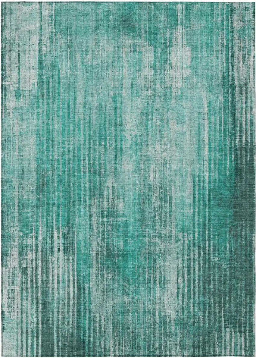 Teal Blue Aqua And Gray Striped Washable Indoor Outdoor Area Rug Photo 2