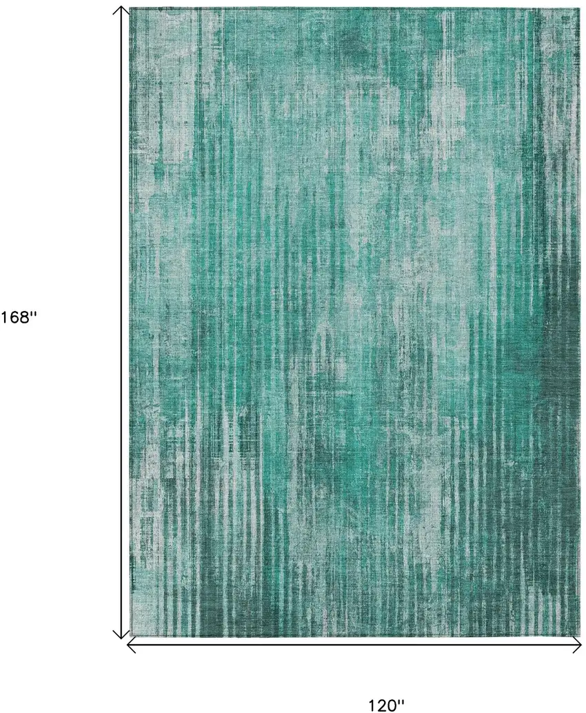 Teal Striped Washable Non Skid Indoor Outdoor Area Rug Photo 3