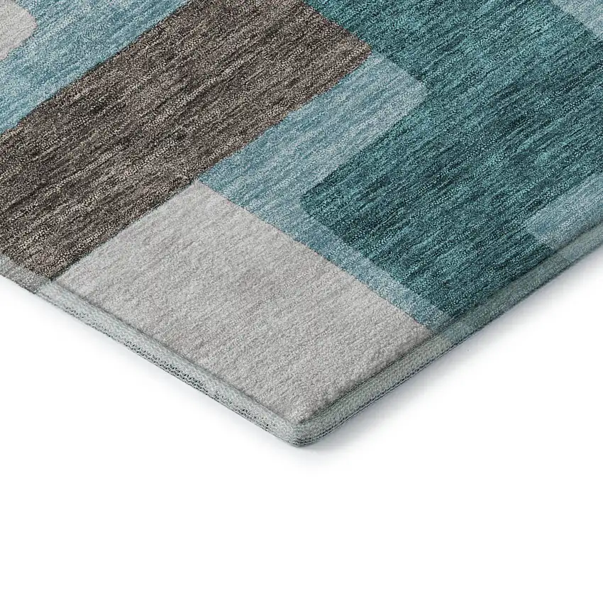 Teal Taupe And Beige Abstract Geometric Washable Area Rug With UV Protection Photo 8