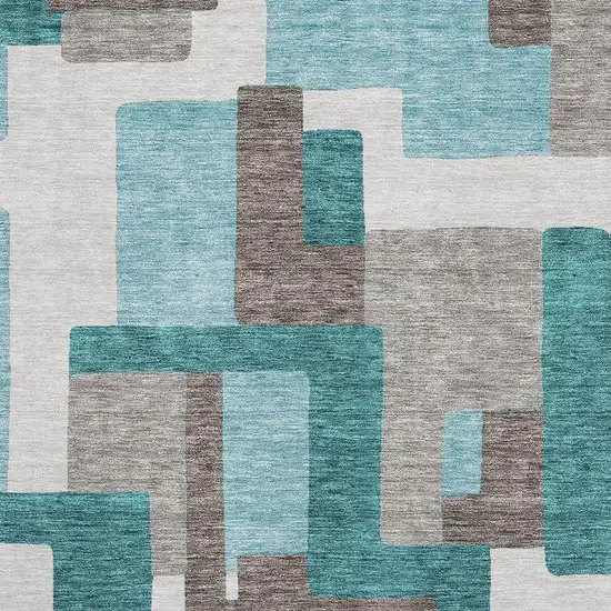 Teal Taupe And Beige Abstract Geometric Washable Area Rug With UV Protection Photo 3