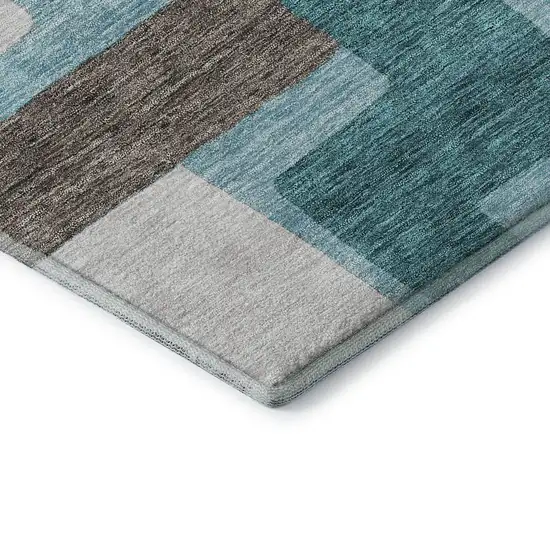 Teal Taupe And Beige Abstract Geometric Washable Area Rug With UV Protection Photo 7