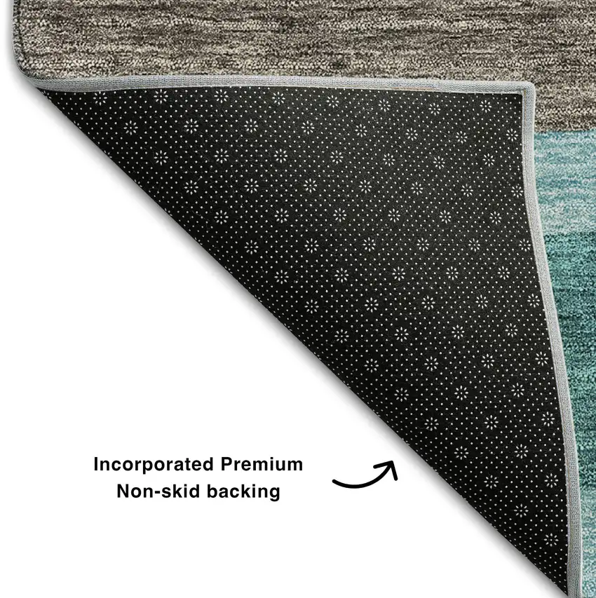 Teal Taupe And Beige Abstract Geometric Washable Area Rug With UV Protection Photo 7