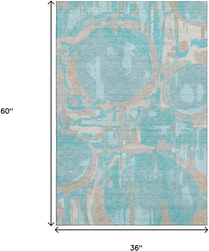Teal Taupe And Beige Geometric Washable Area Rug With UV Protection Photo 3