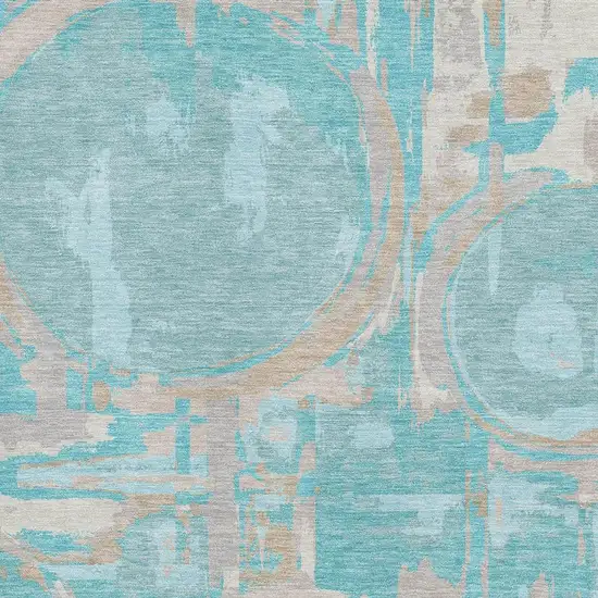 Teal Taupe And Beige Geometric Washable Area Rug With UV Protection Photo 3