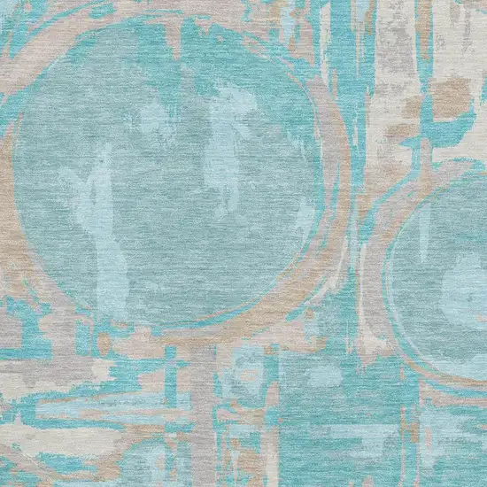 Teal Taupe And Beige Geometric Washable Area Rug With UV Protection Photo 3