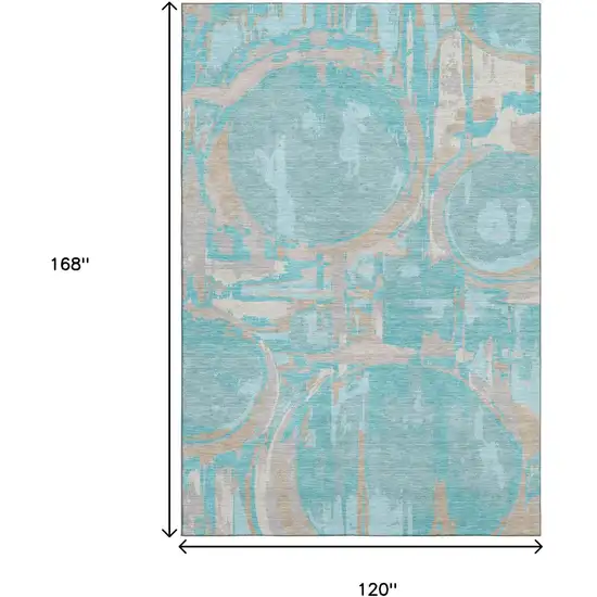 Teal Taupe And Beige Geometric Washable Area Rug With UV Protection Photo 9