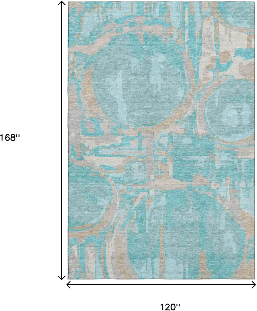 Teal Taupe And Beige Geometric Washable Area Rug With UV Protection Photo 9