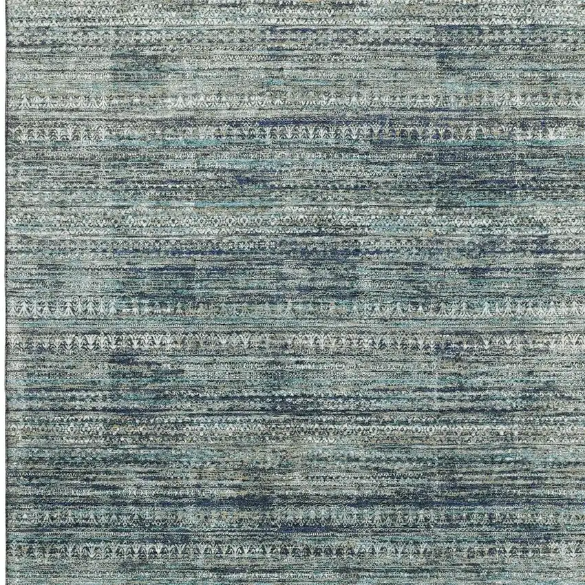 Teal Taupe And Beige Striped Washable Area Rug With UV Protection Photo 4