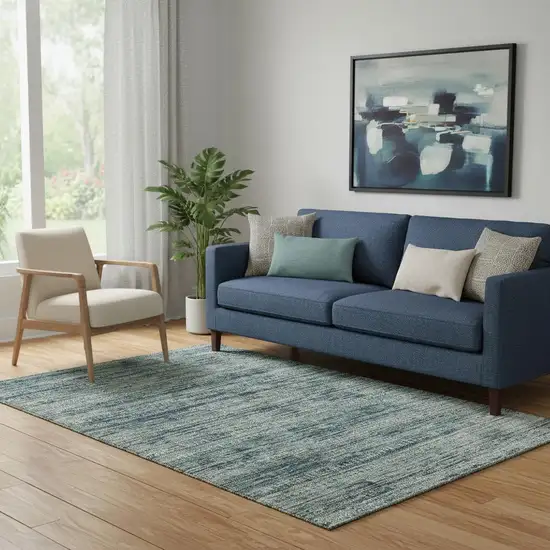 Teal Taupe And Beige Striped Washable Area Rug With UV Protection Photo 2