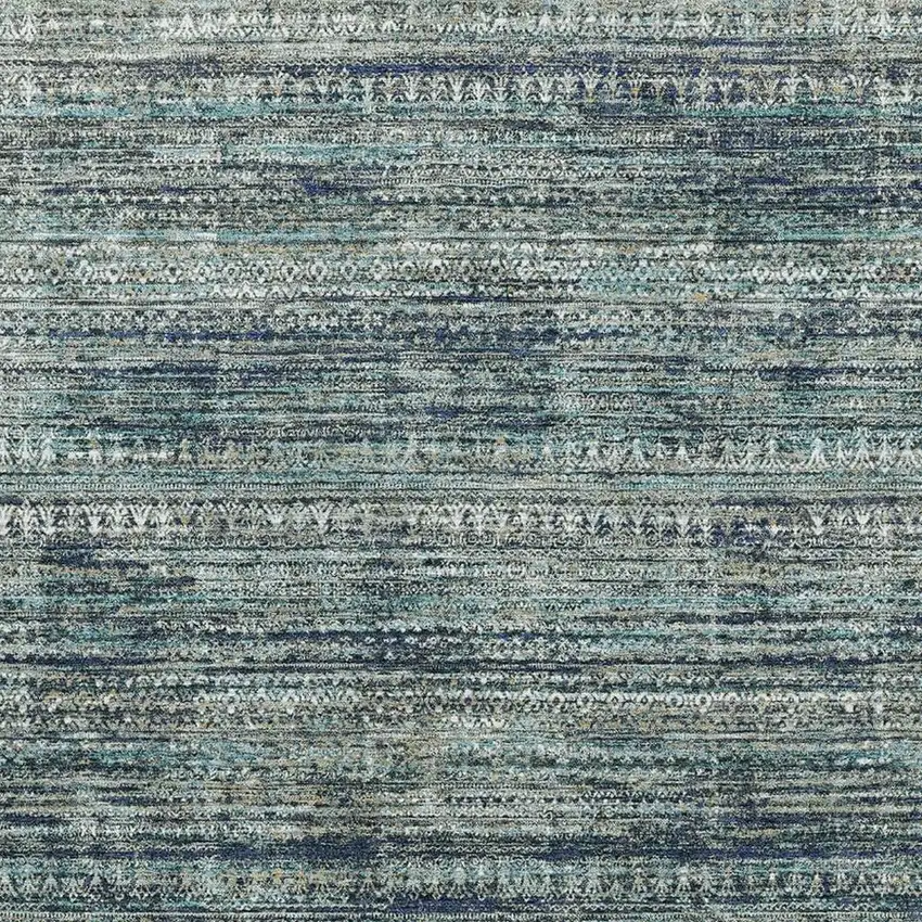 Teal Taupe And Beige Striped Washable Area Rug With UV Protection Photo 3