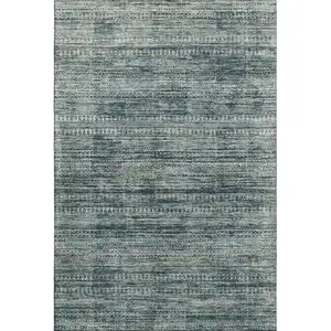 Photo of Teal Taupe And Beige Striped Washable Area Rug With UV Protection