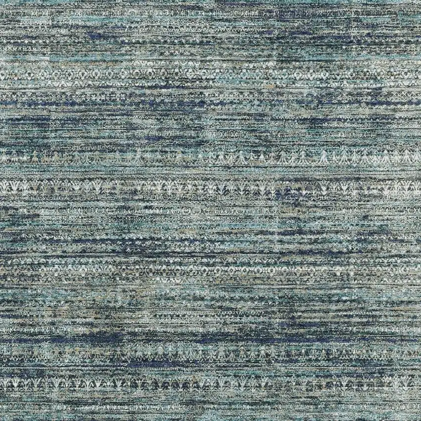 Teal Taupe And Beige Striped Washable Area Rug With UV Protection Photo 3