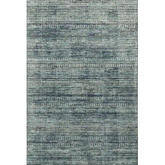 Teal Taupe And Beige Striped Washable Area Rug With UV Protection Photo 4