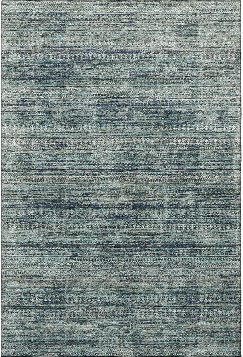 Teal Taupe And Beige Striped Washable Area Rug With UV Protection Photo 4