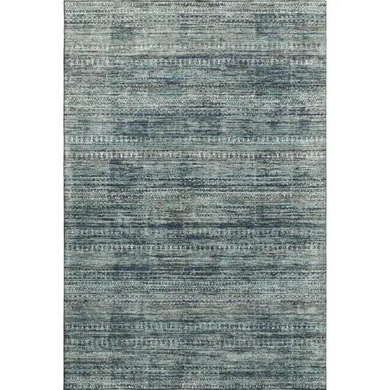 Teal Taupe And Beige Striped Washable Area Rug With UV Protection Photo 1