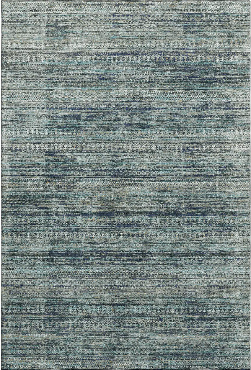 Teal Taupe And Beige Striped Washable Area Rug With UV Protection Photo 1
