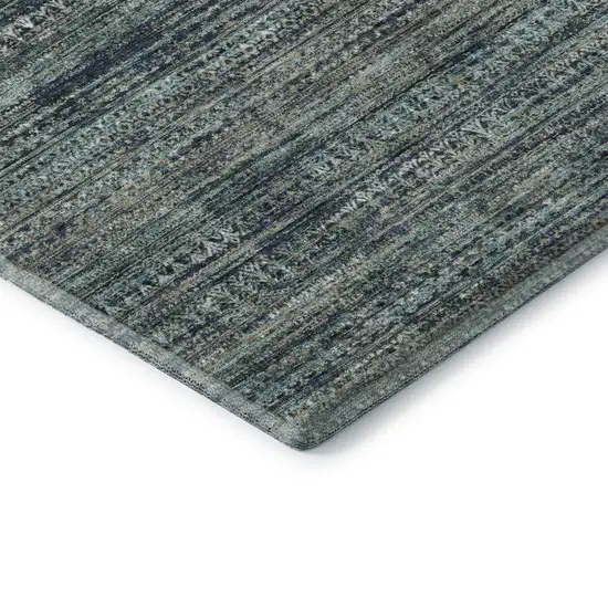 Teal Taupe And Beige Striped Washable Area Rug With UV Protection Photo 8