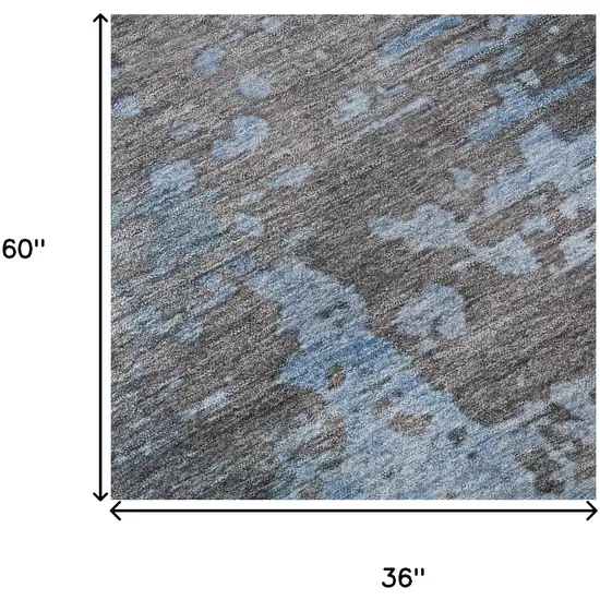Teal Taupe And Blue Abstract Washable Area Rug With UV Protection Photo 9