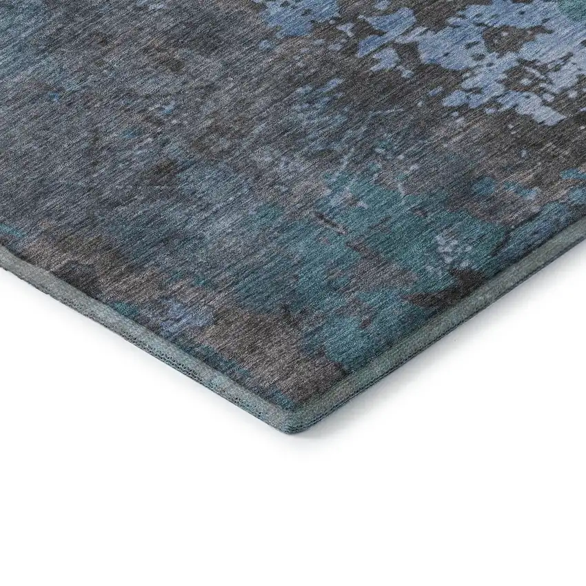 Teal Taupe And Blue Abstract Washable Area Rug With UV Protection Photo 7