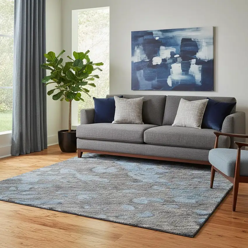 Teal Taupe And Blue Abstract Washable Area Rug With UV Protection Photo 2