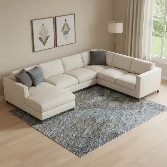 Teal Taupe And Blue Abstract Washable Area Rug With UV Protection Photo 2