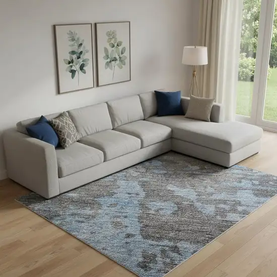 Teal Taupe And Blue Abstract Washable Area Rug With UV Protection Photo 2