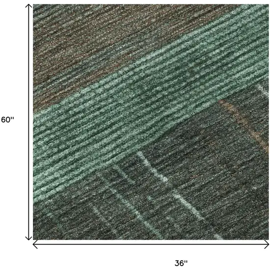 Teal Taupe And Sage Striped Washable Area Rug With UV Protection Photo 9