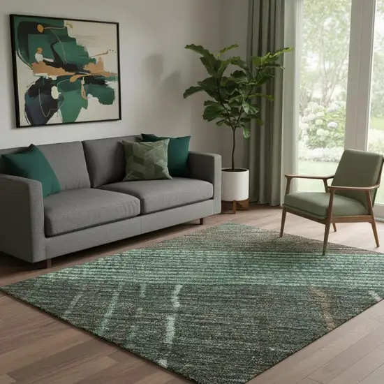 Teal Taupe And Sage Striped Washable Area Rug With UV Protection Photo 2