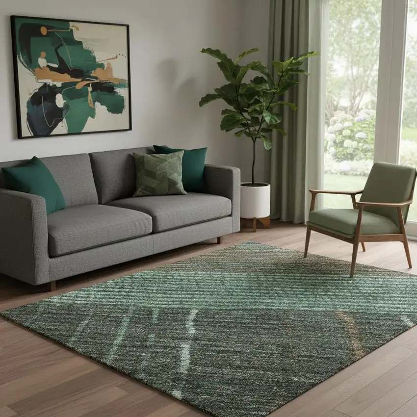 Teal Taupe And Sage Striped Washable Area Rug With UV Protection Photo 2