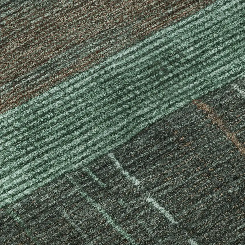 Teal Taupe And Sage Striped Washable Area Rug With UV Protection Photo 1