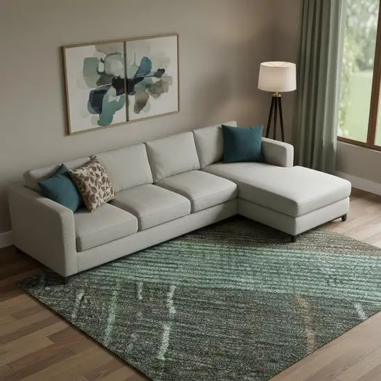 Teal Taupe And Sage Striped Washable Area Rug With UV Protection Photo 2