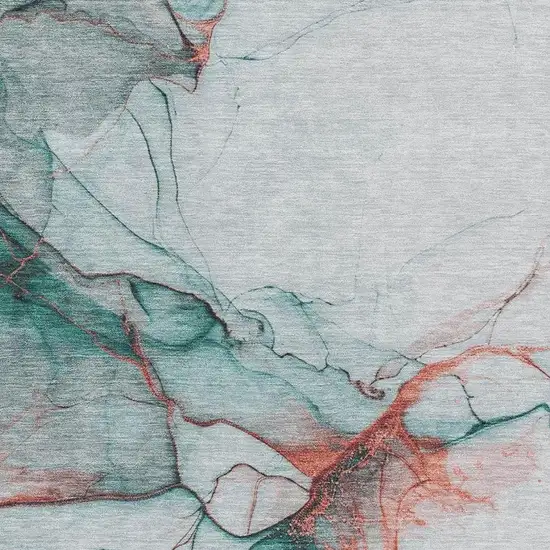 Teal Terra Cotta And Ivory Abstract Washable Area Rug With UV Protection Photo 2