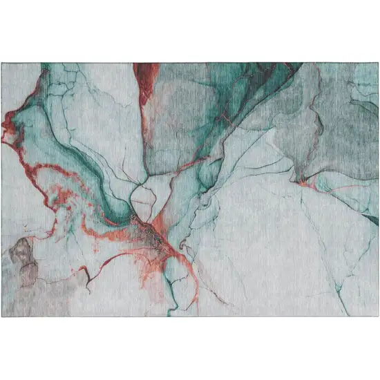 Teal Terra Cotta And Ivory Abstract Washable Area Rug With UV Protection Photo 2