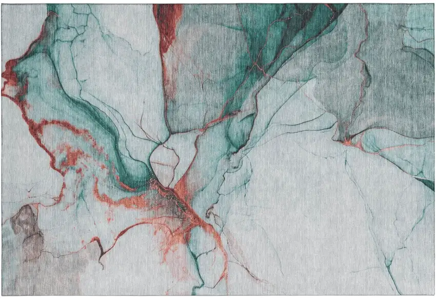 Teal Terra Cotta And Ivory Abstract Washable Area Rug With UV Protection Photo 2